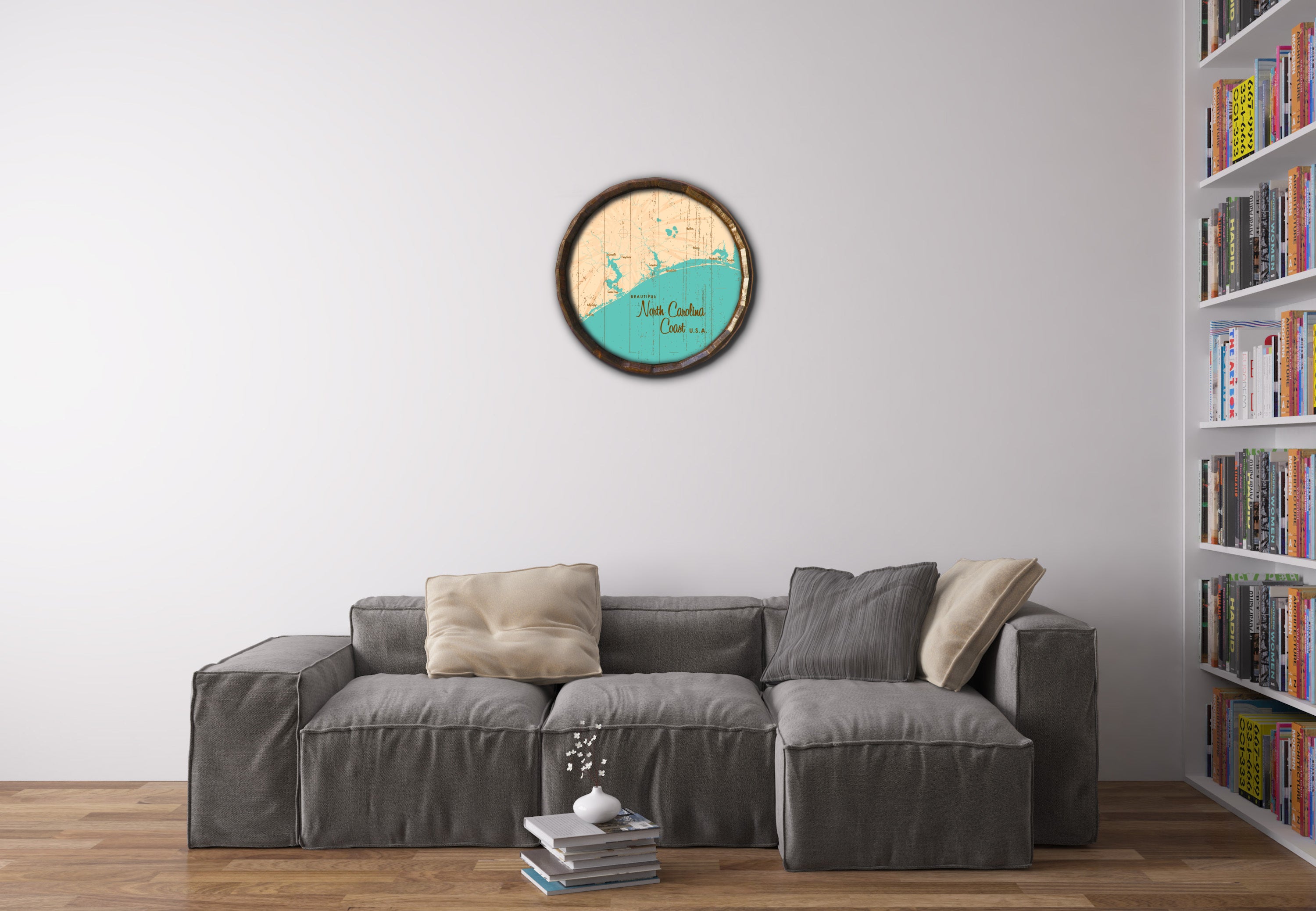 North Carolina Coast North Carolina, Rustic Barrel End Map Art