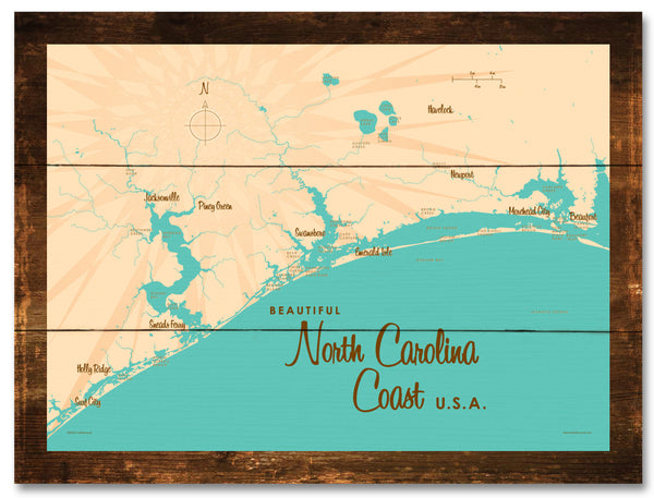 North Carolina Coast North Carolina, Rustic Wood Sign Map Art