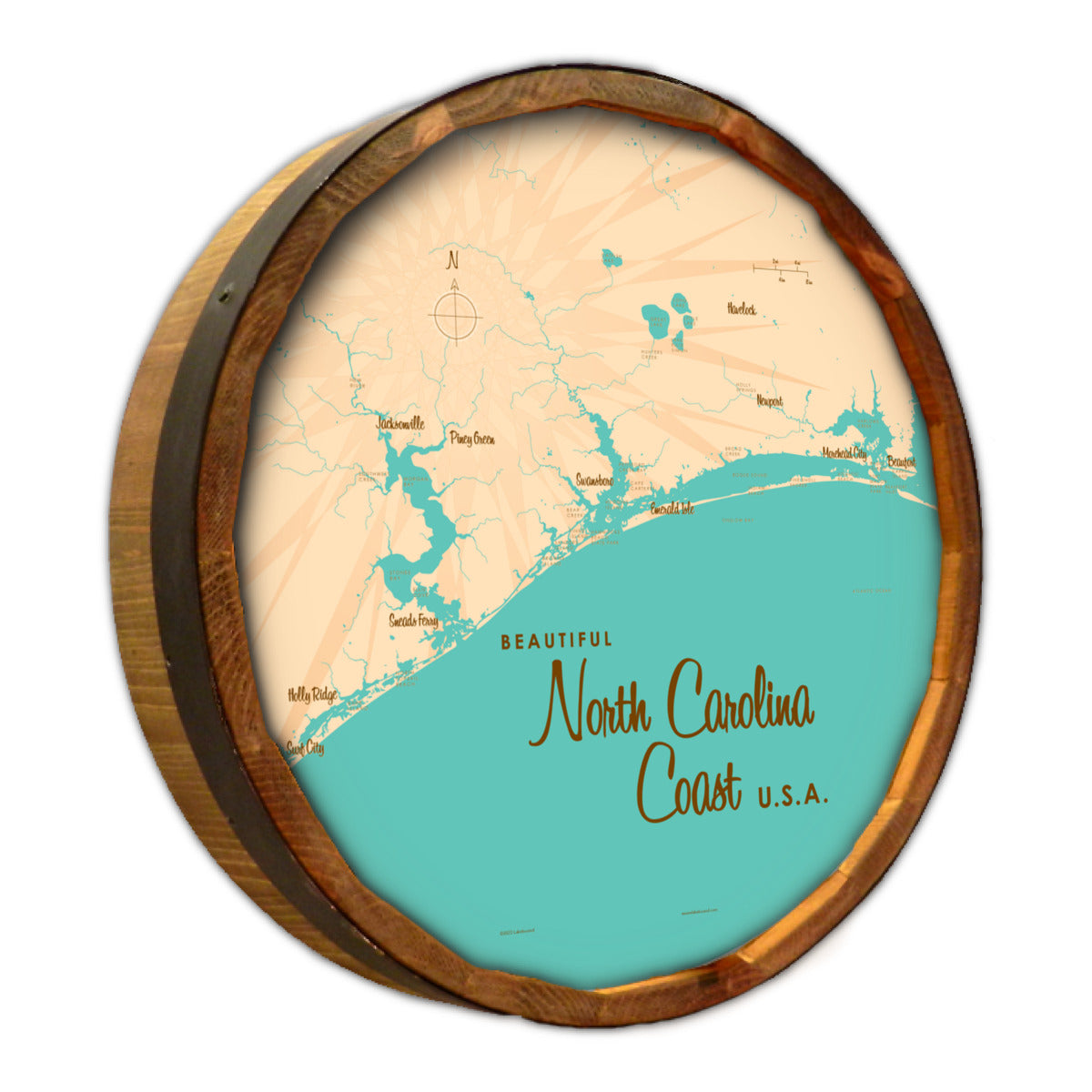 North Carolina Coast North Carolina, Barrel End Map Art