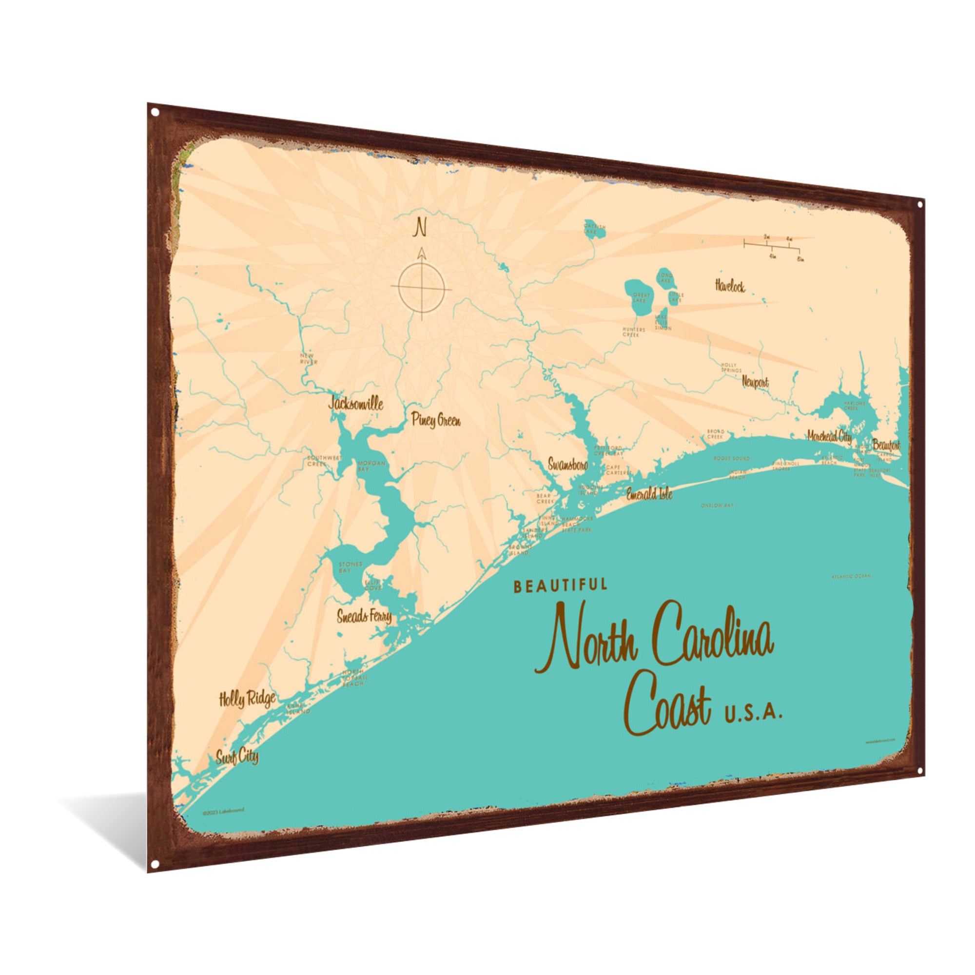 North Carolina Coast North Carolina, Rustic Metal Sign Map Art