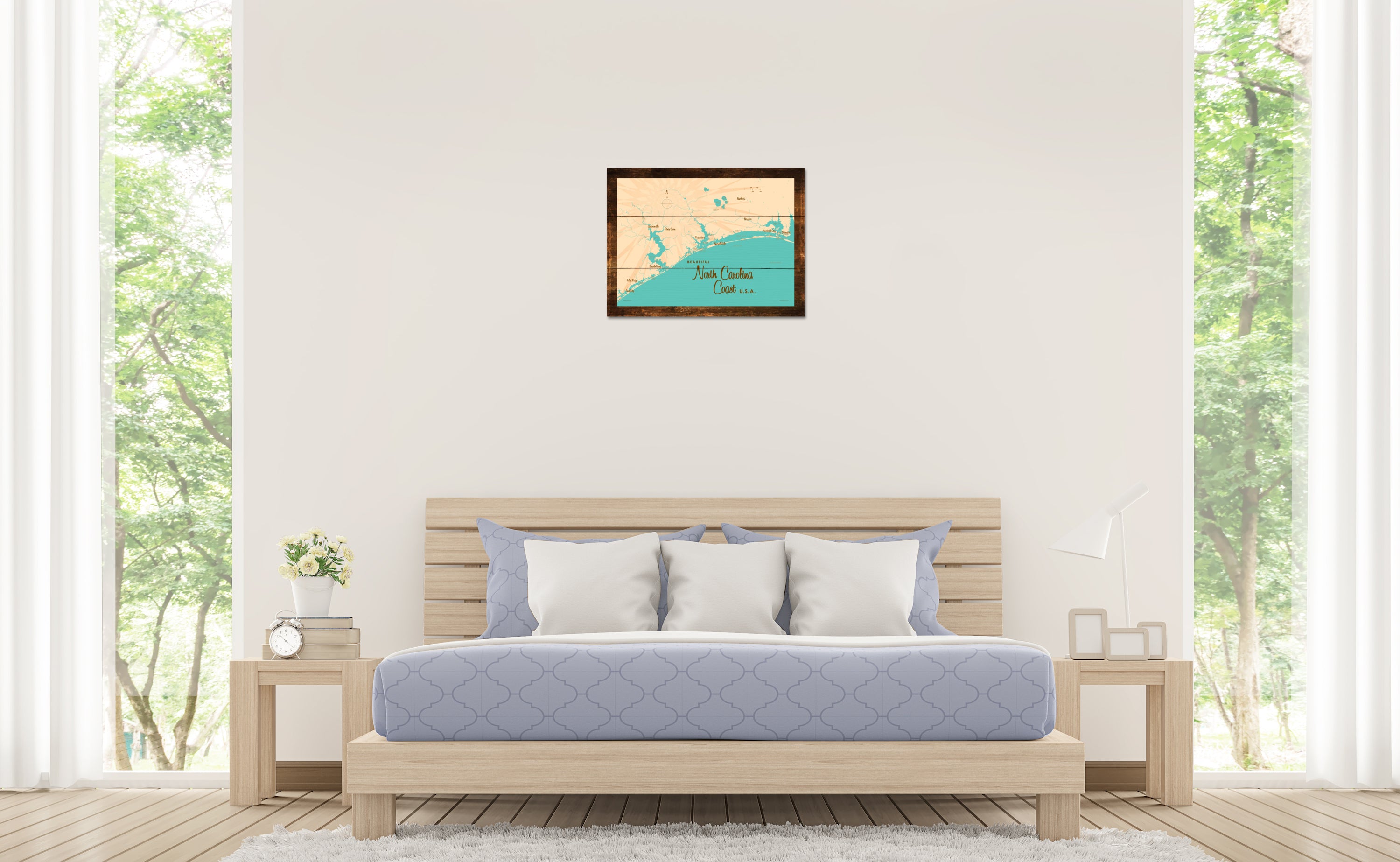 North Carolina Coast North Carolina, Rustic Wood Sign Map Art