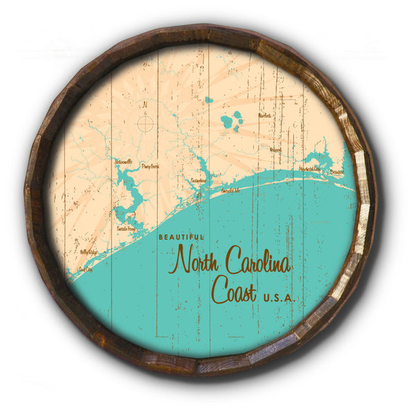 North Carolina Coast North Carolina, Rustic Barrel End Map Art
