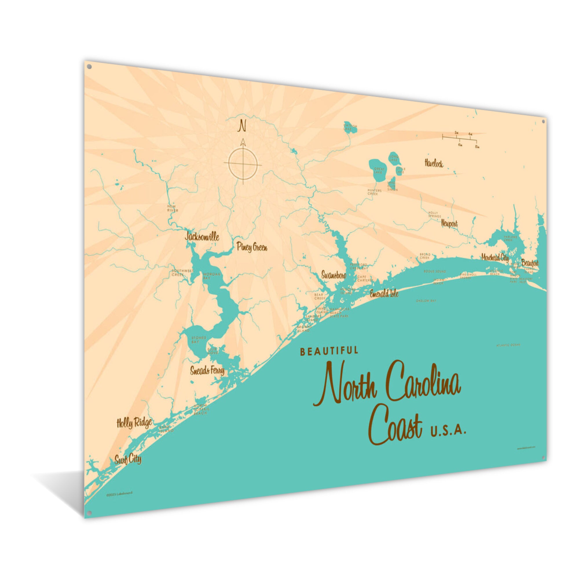 North Carolina Coast North Carolina, Metal Sign Map Art