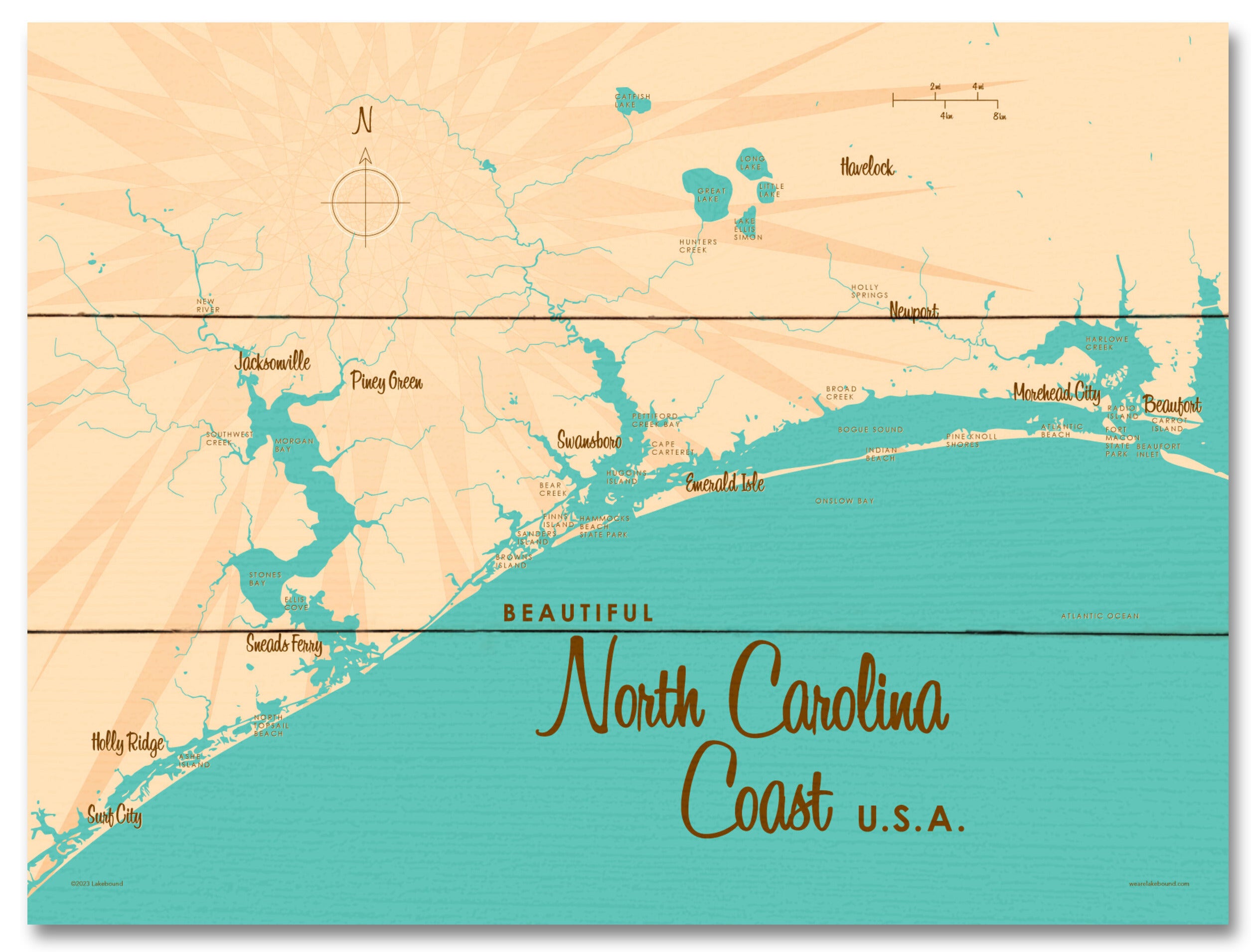 North Carolina Coast North Carolina, Wood Sign Map Art