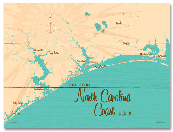 North Carolina Coast North Carolina, Wood Sign Map Art