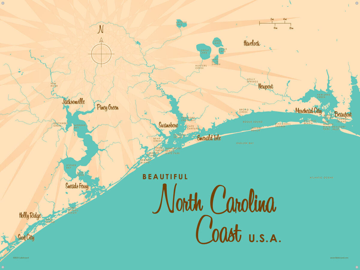 North Carolina Coast North Carolina, Metal Sign Map Art