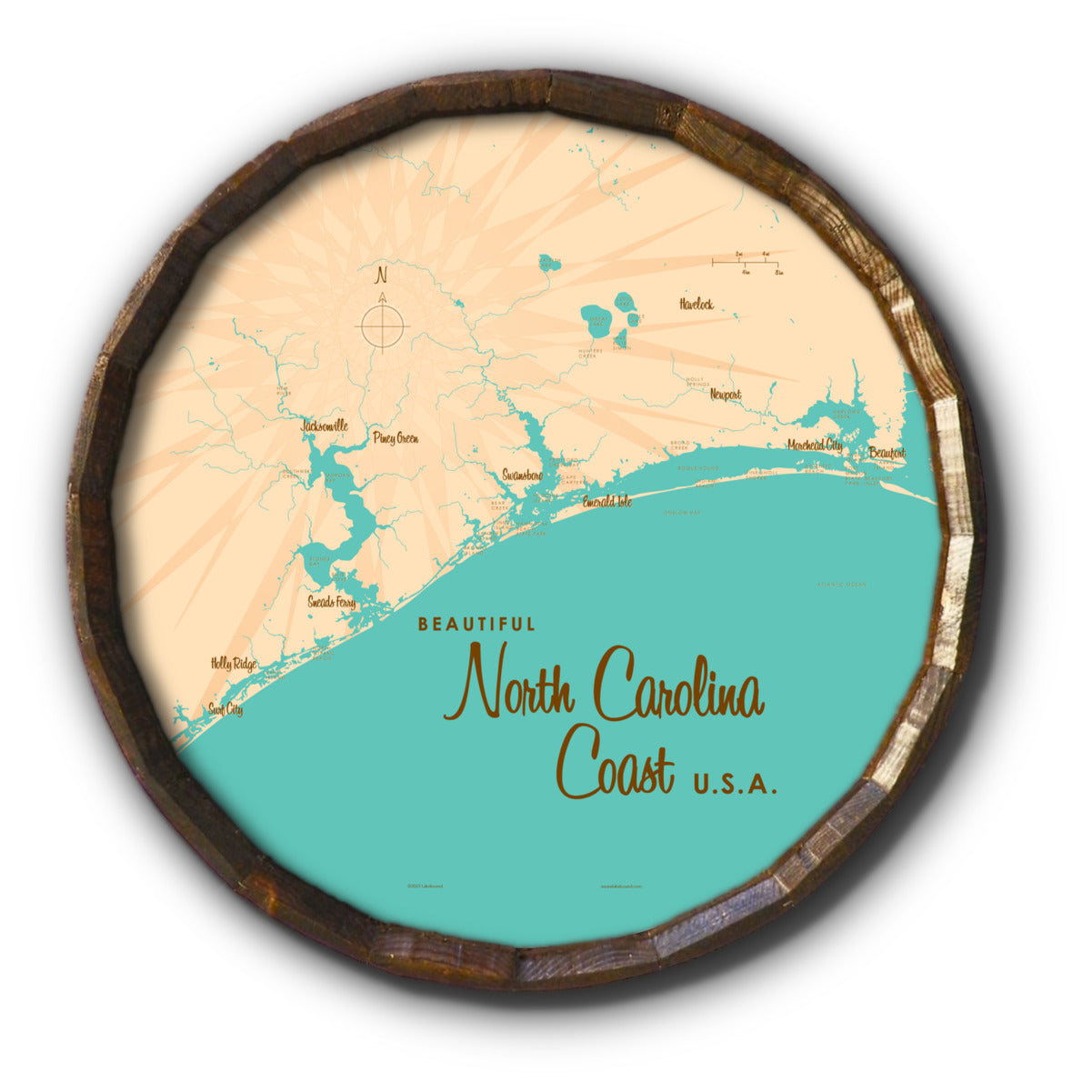 North Carolina Coast North Carolina, Barrel End Map Art