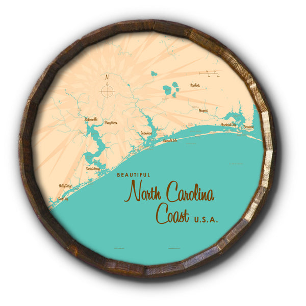 North Carolina Coast North Carolina, Barrel End Map Art