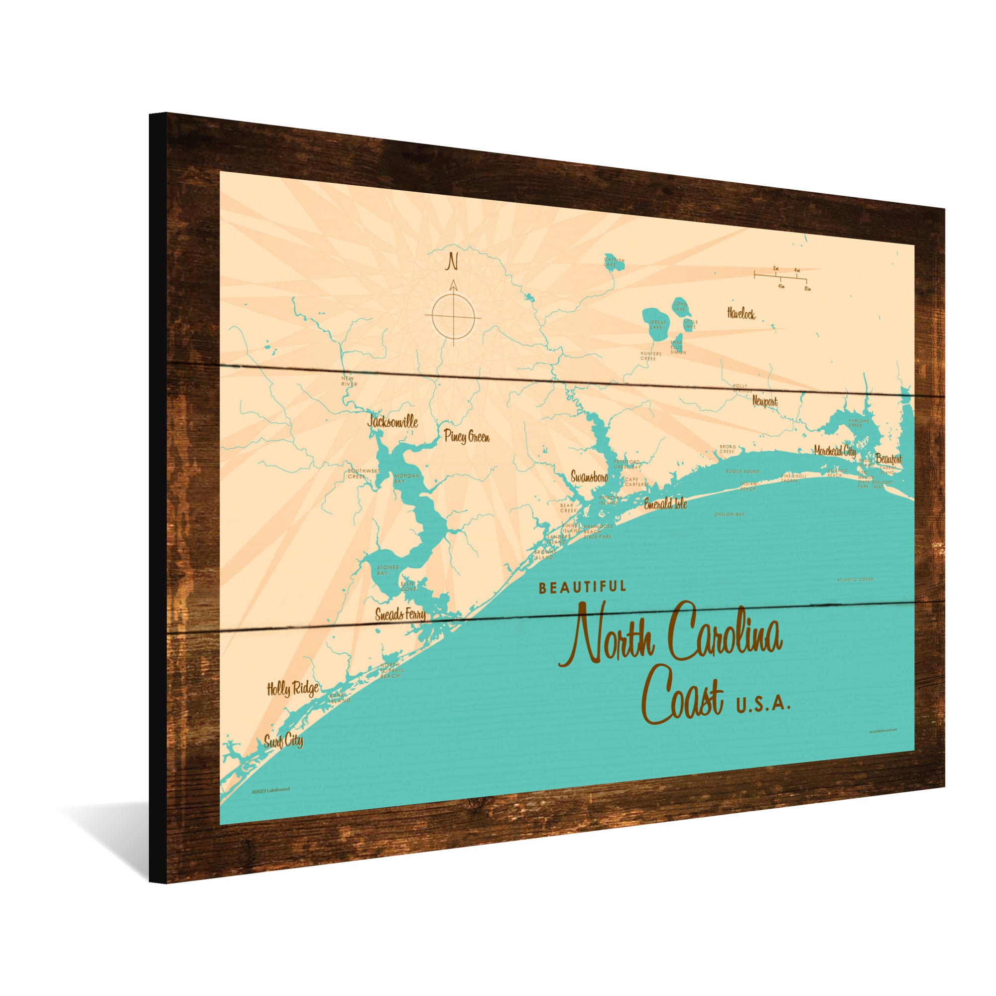 North Carolina Coast North Carolina, Rustic Wood Sign Map Art