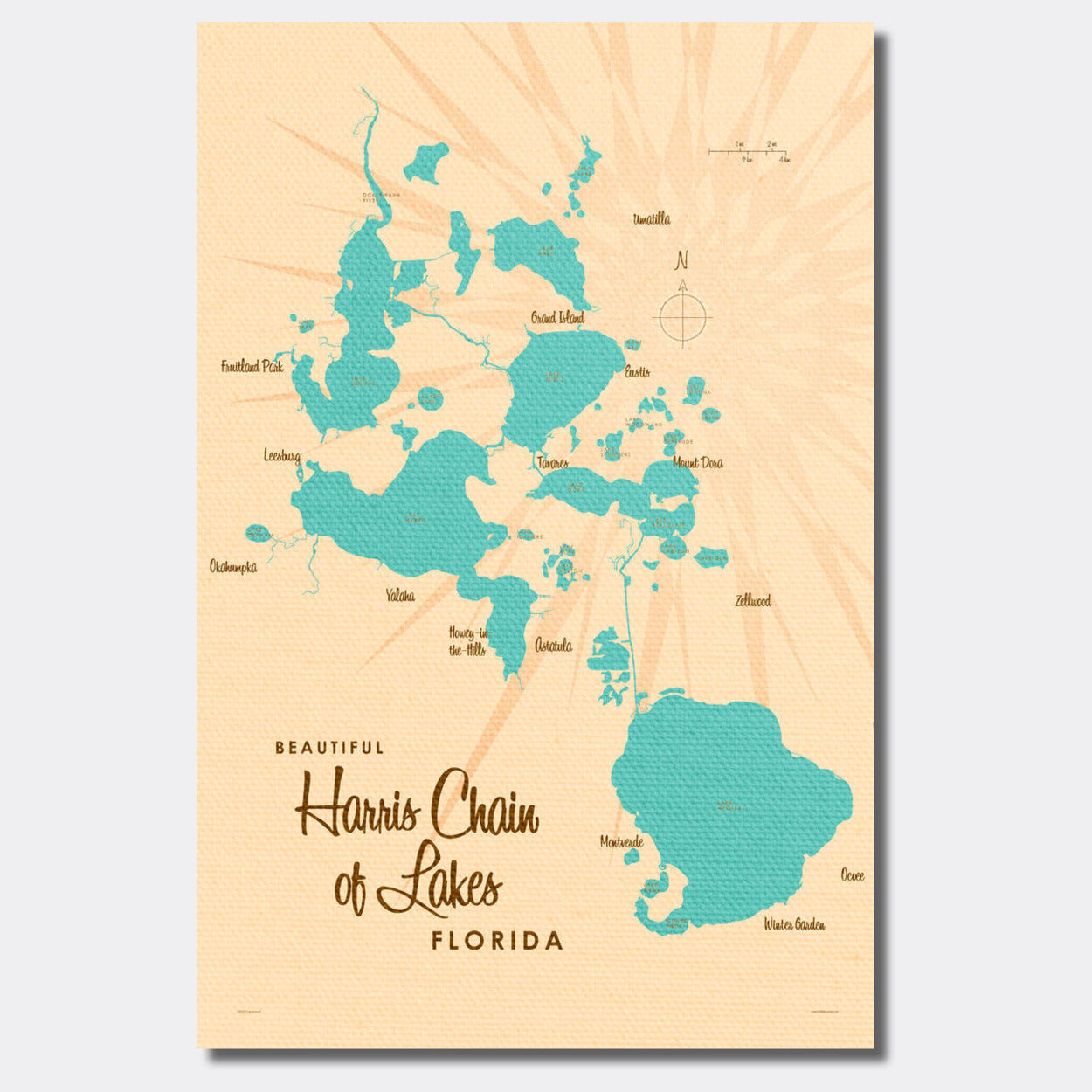 Harris Chain of Lakes Florida, Lake Map Canvas Print
