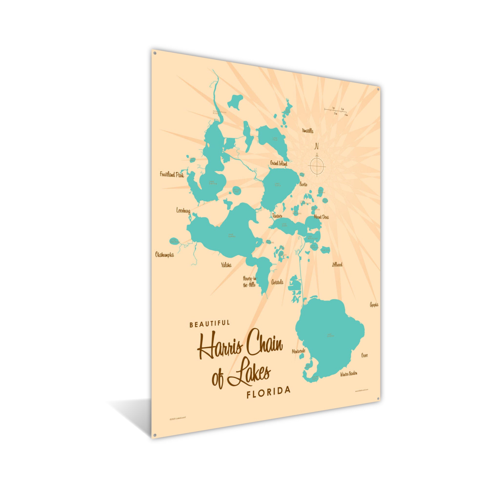 Harris Chain of Lakes Florida, Metal Sign Map Art