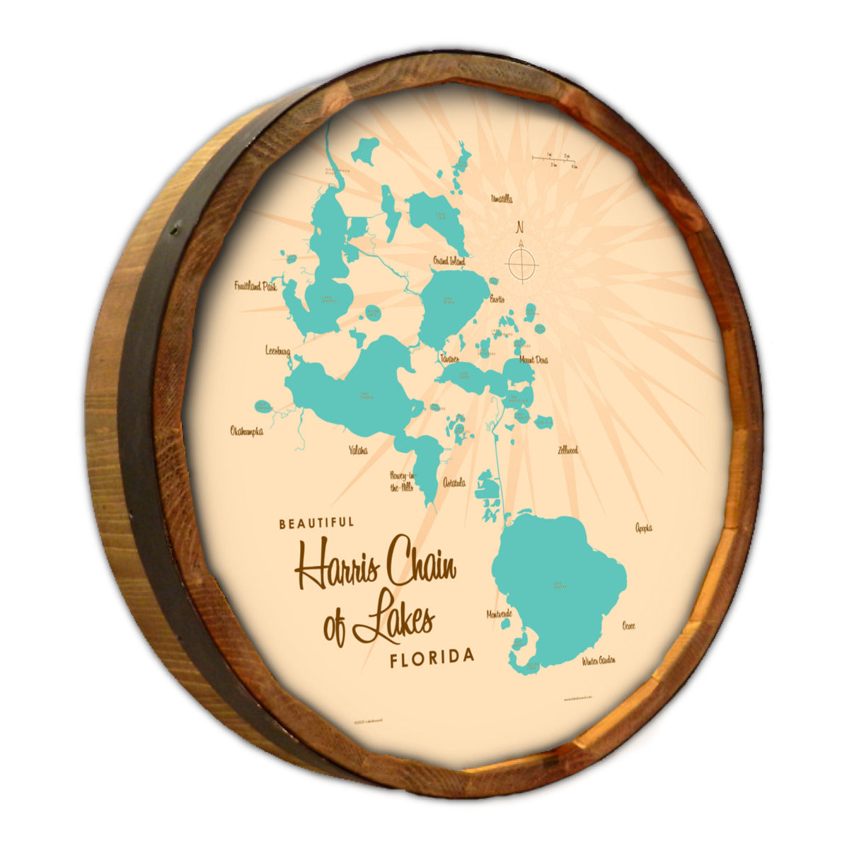 Harris Chain of Lakes Florida, Barrel End Map Art
