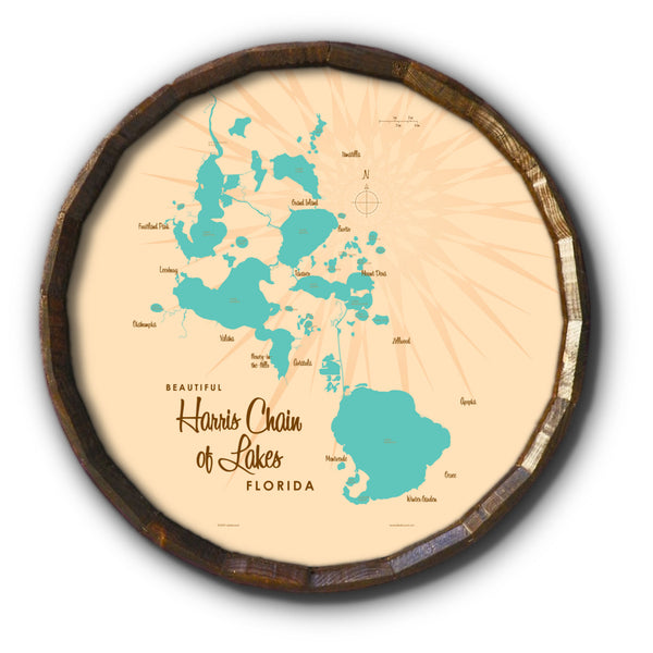 Harris Chain of Lakes Florida, Barrel End Map Art