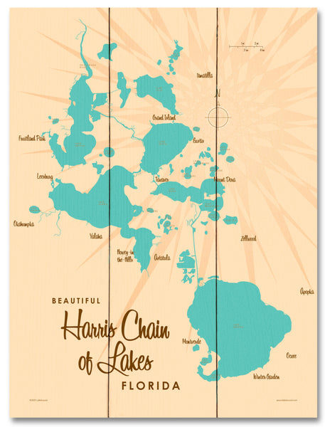 Harris Chain of Lakes Florida, Lake Map Wood Sign
