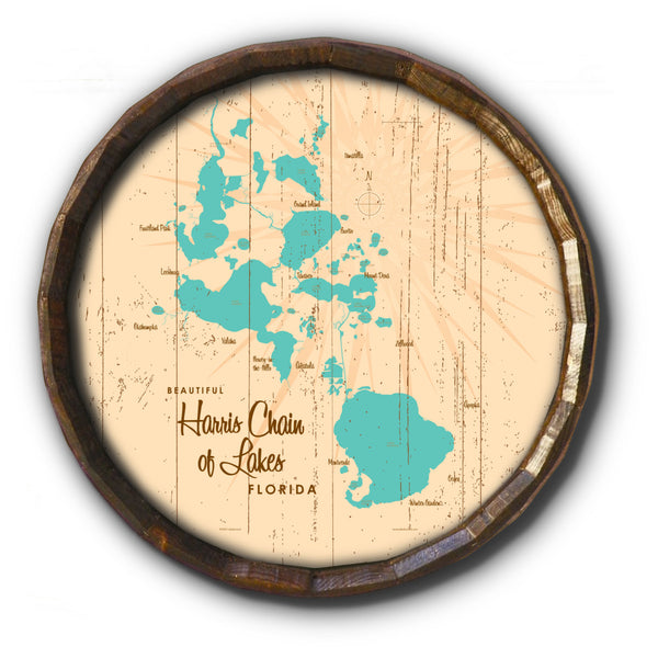 Harris Chain of Lakes Florida, Rustic Lake Map Barrel End Wall Art