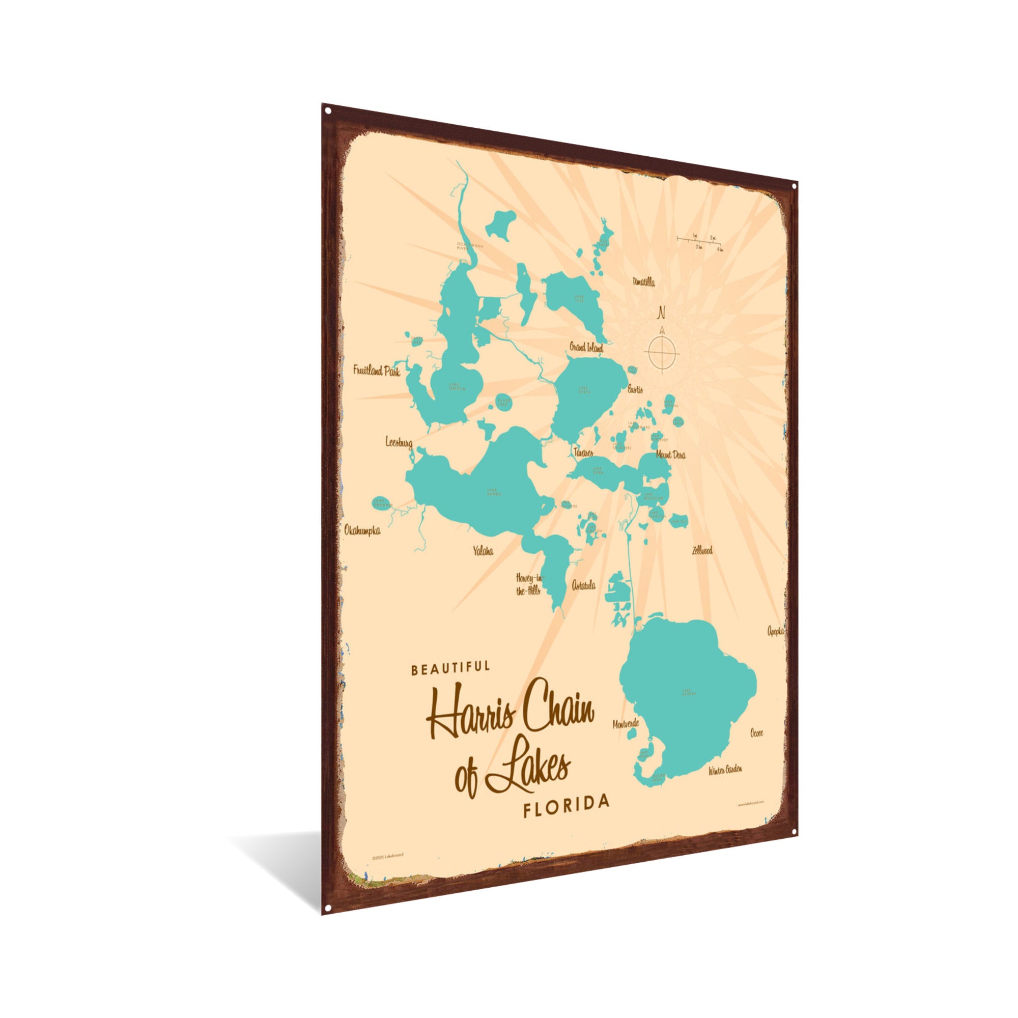 Harris Chain of Lakes Florida, Rustic Metal Sign Map Art