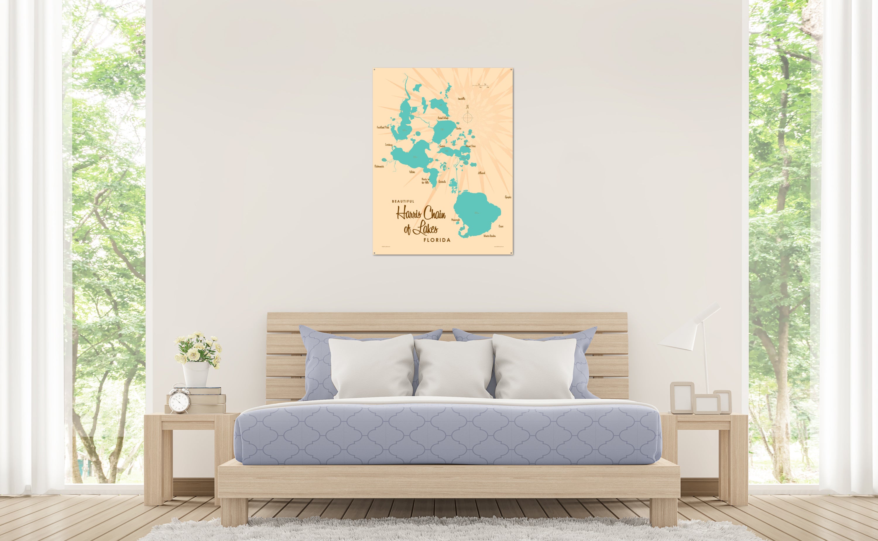 Harris Chain of Lakes Florida, Metal Sign Map Art