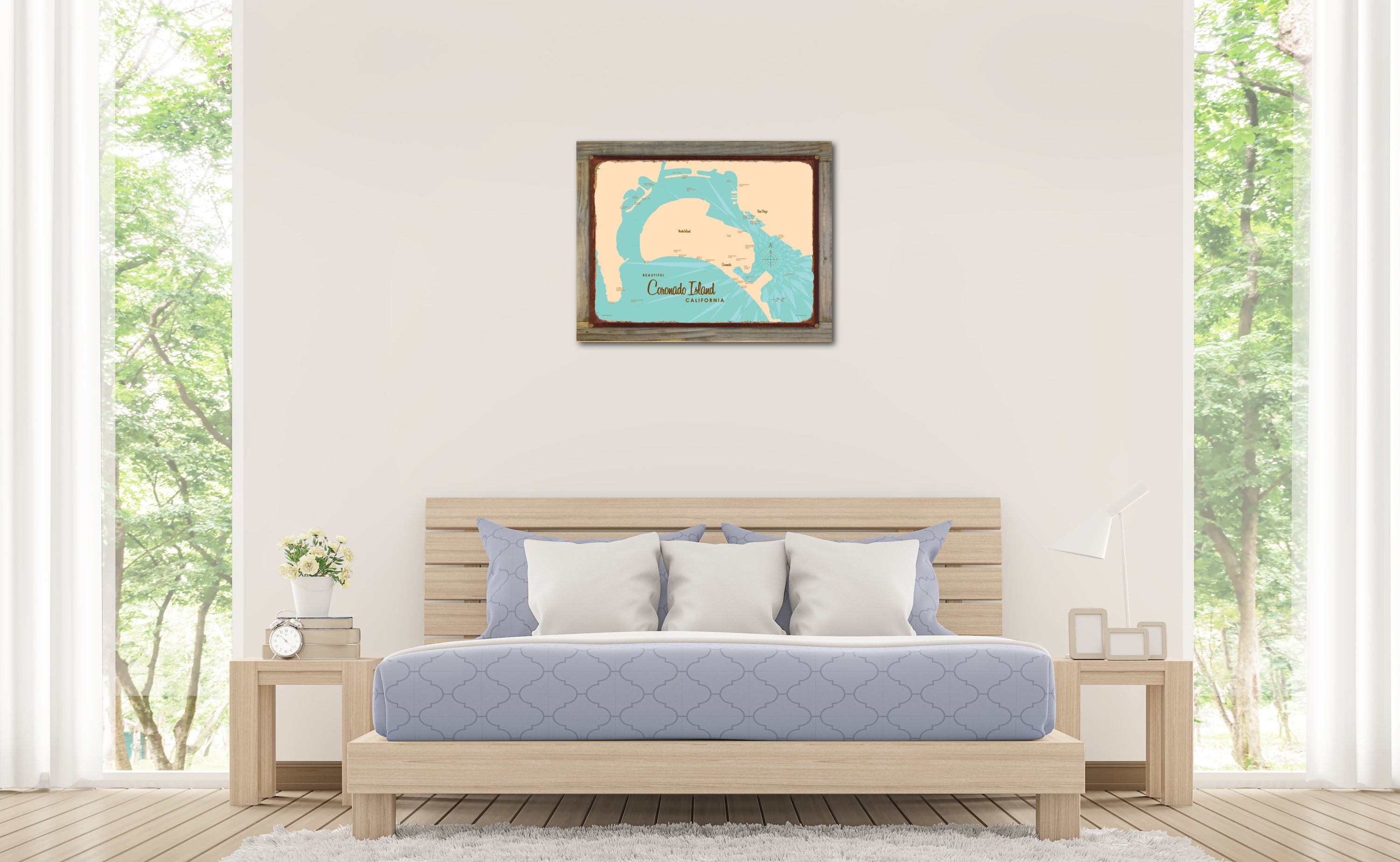 Coronado Island California, Wood-Mounted Rustic Metal Sign Map Art