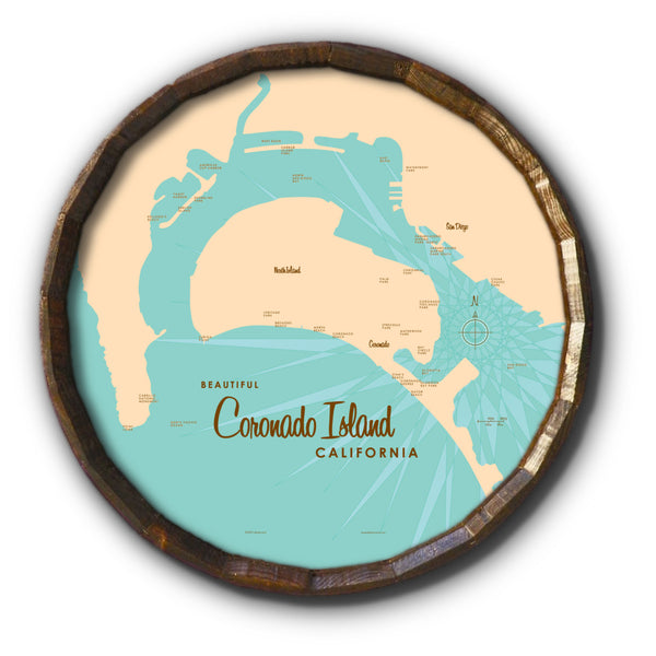 Coronado Island California, Barrel End Map Art