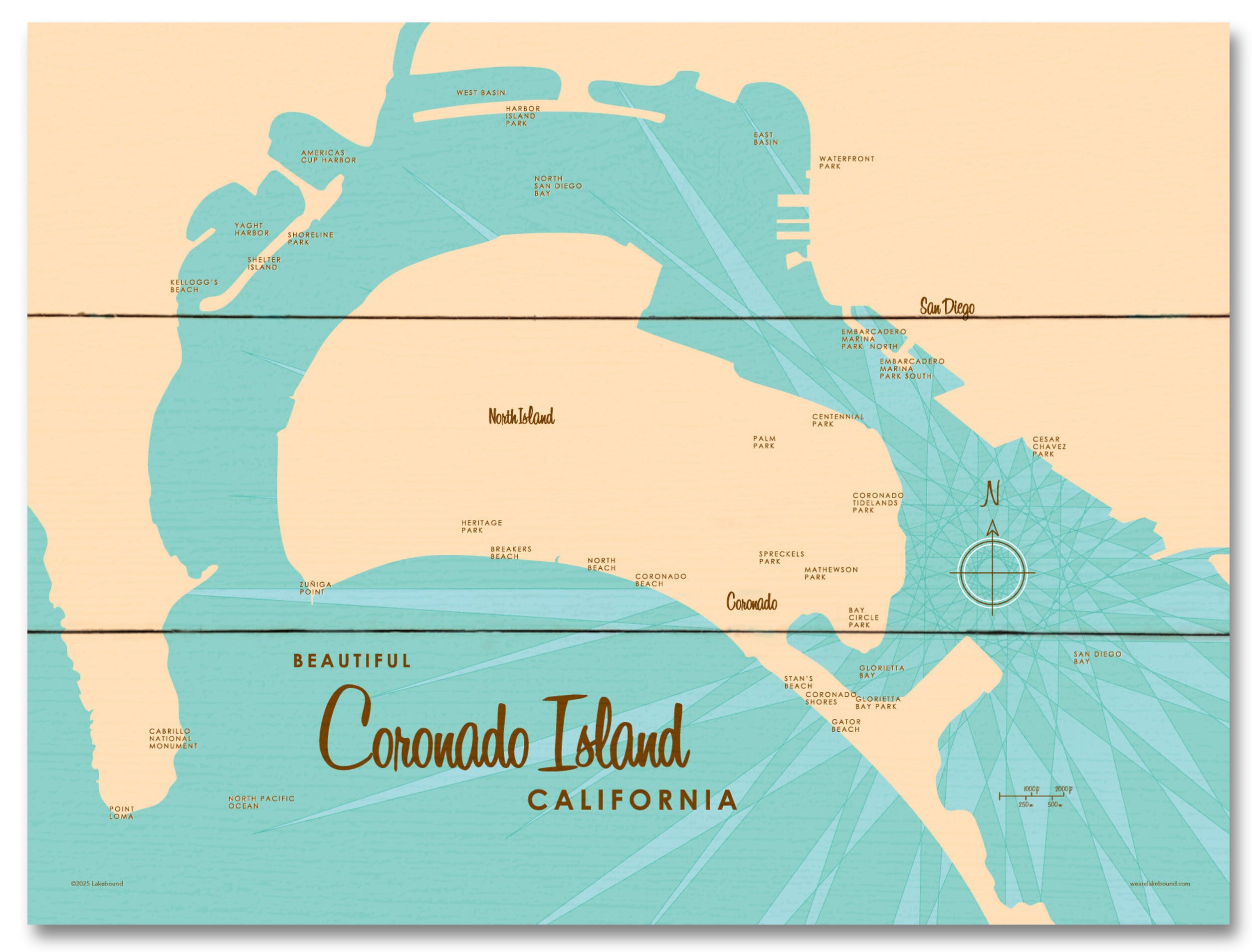 Coronado Island California, Wood Sign Map Art