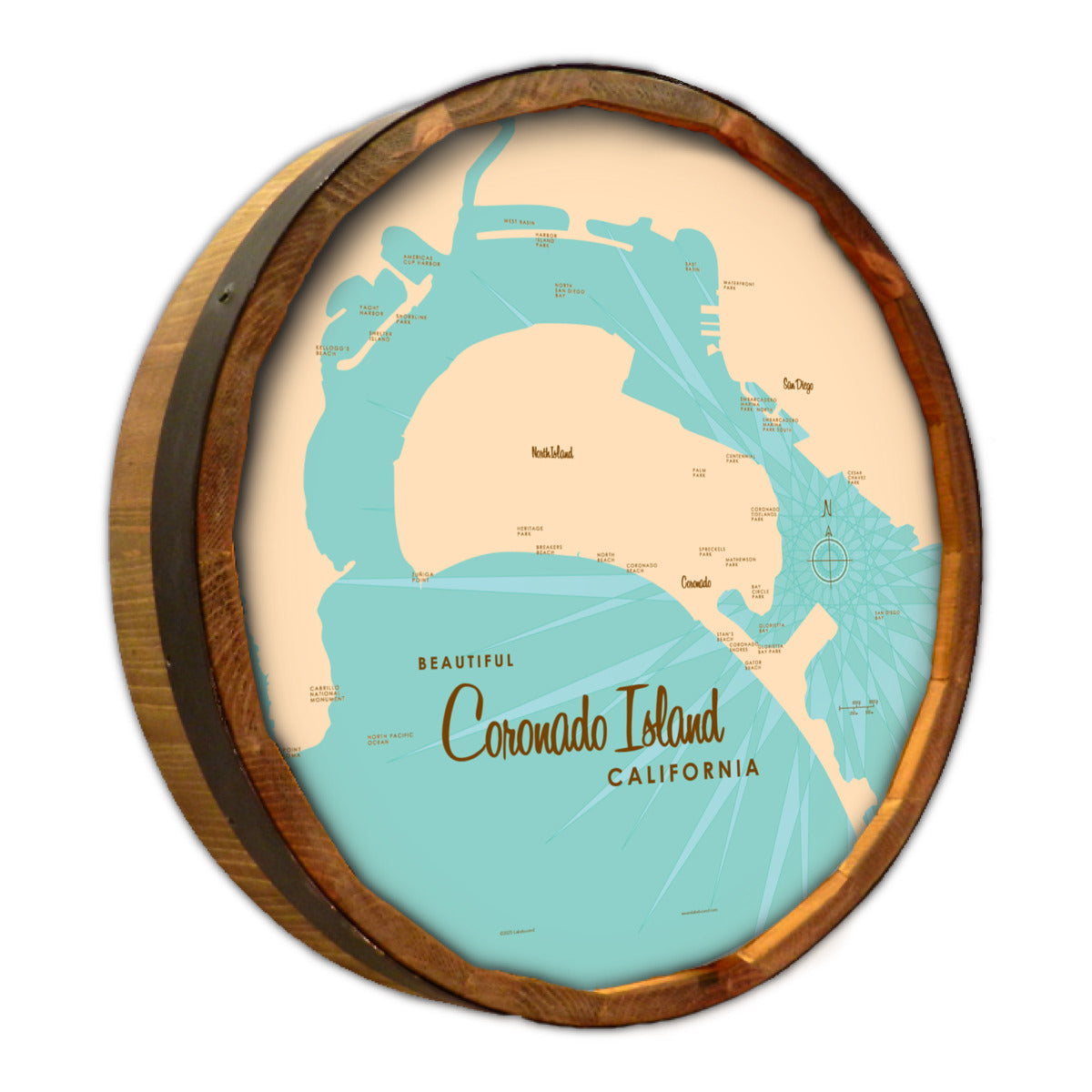 Coronado Island California, Barrel End Map Art