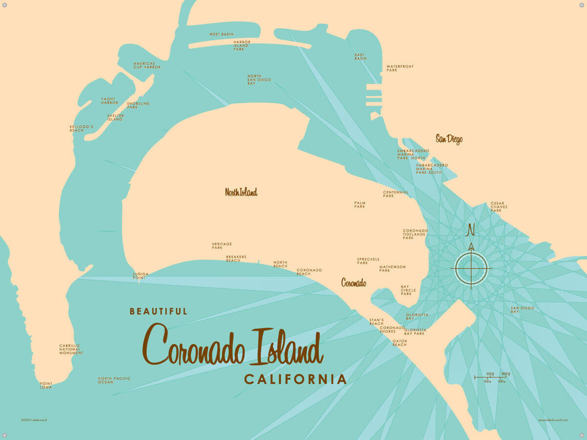 Coronado Island California, Metal Sign Map Art