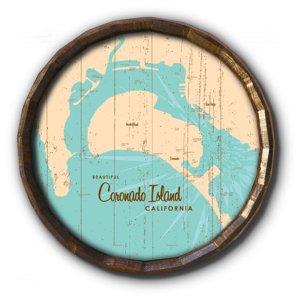 Coronado Island California, Rustic Barrel End Map Art