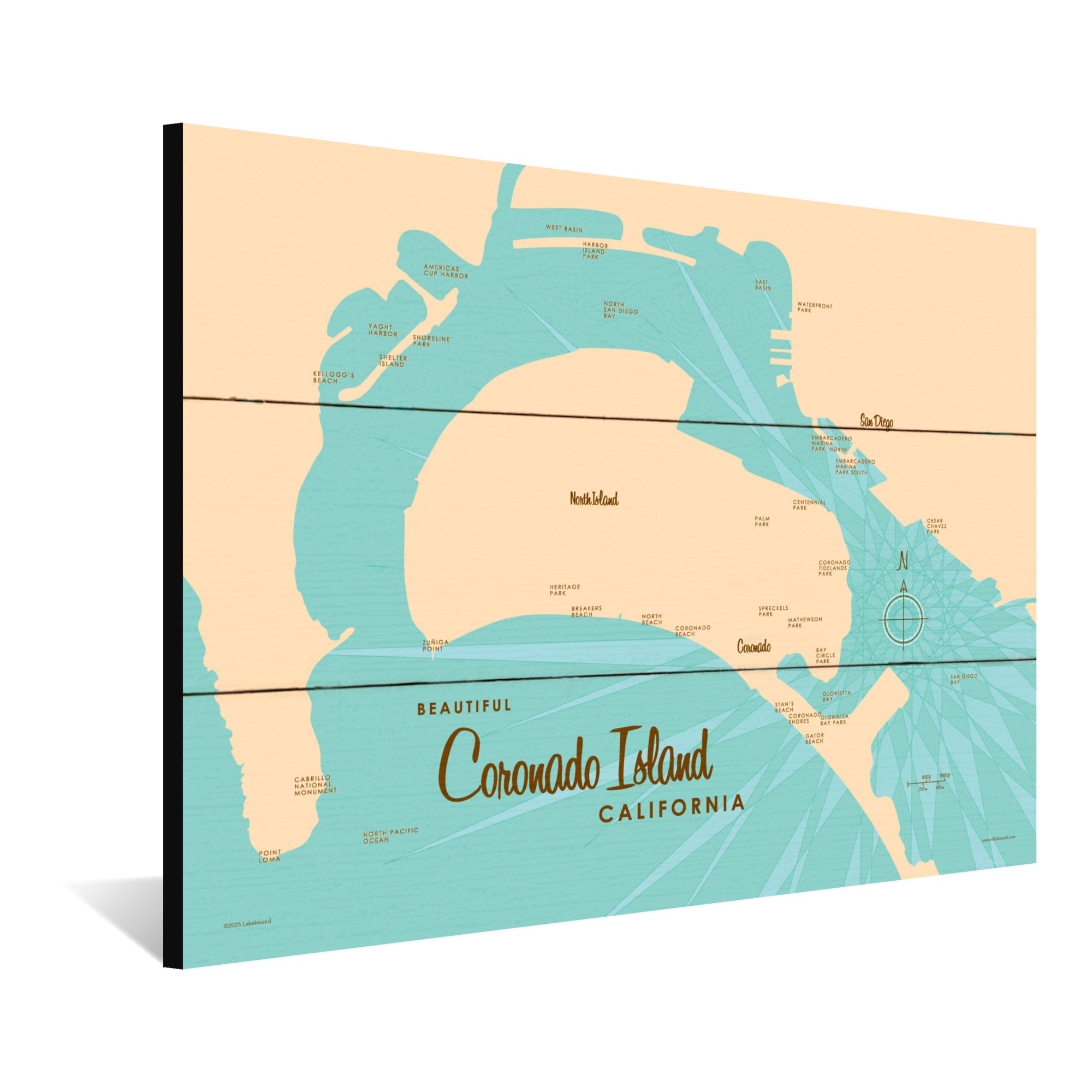 Coronado Island California, Wood Sign Map Art
