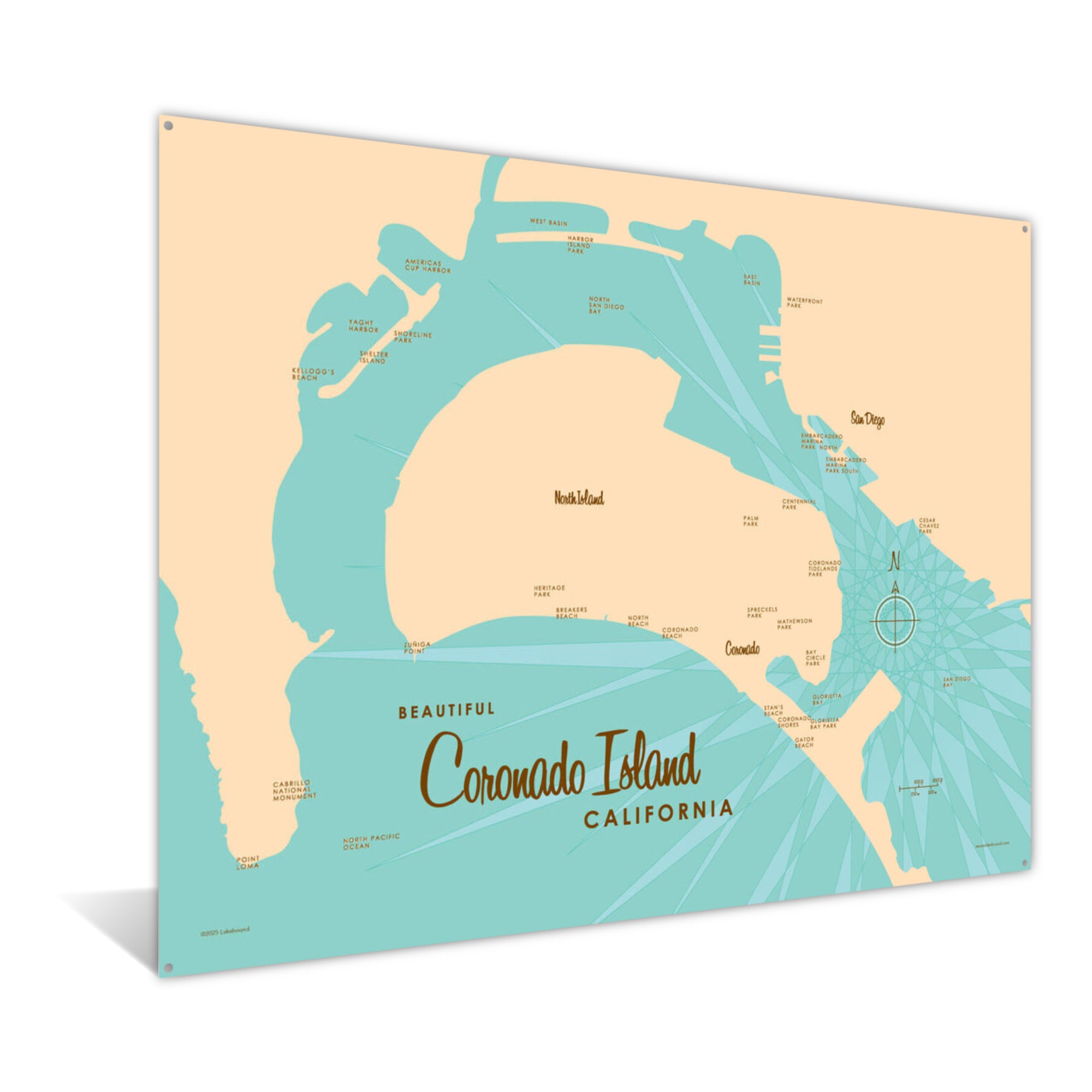 Coronado Island California, Metal Sign Map Art