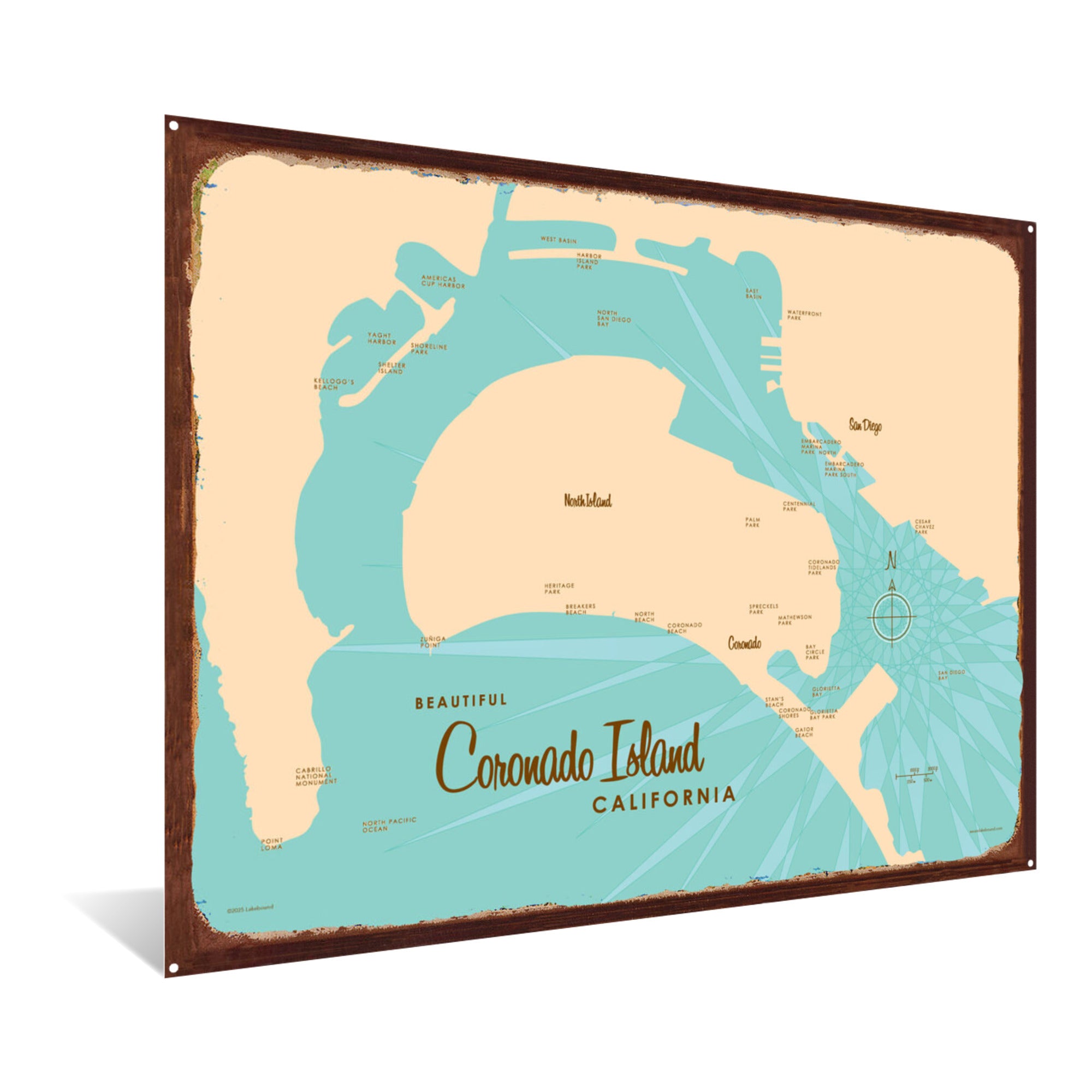 Coronado Island California, Rustic Metal Sign Map Art