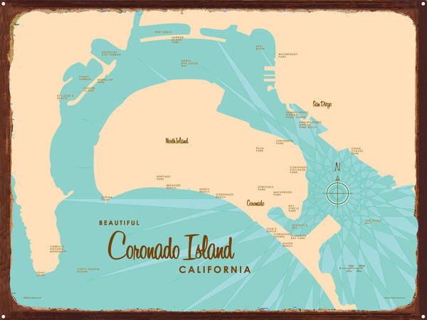 Coronado Island California, Rustic Metal Sign Map Art