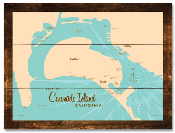 Coronado Island California, Rustic Wood Sign Map Art