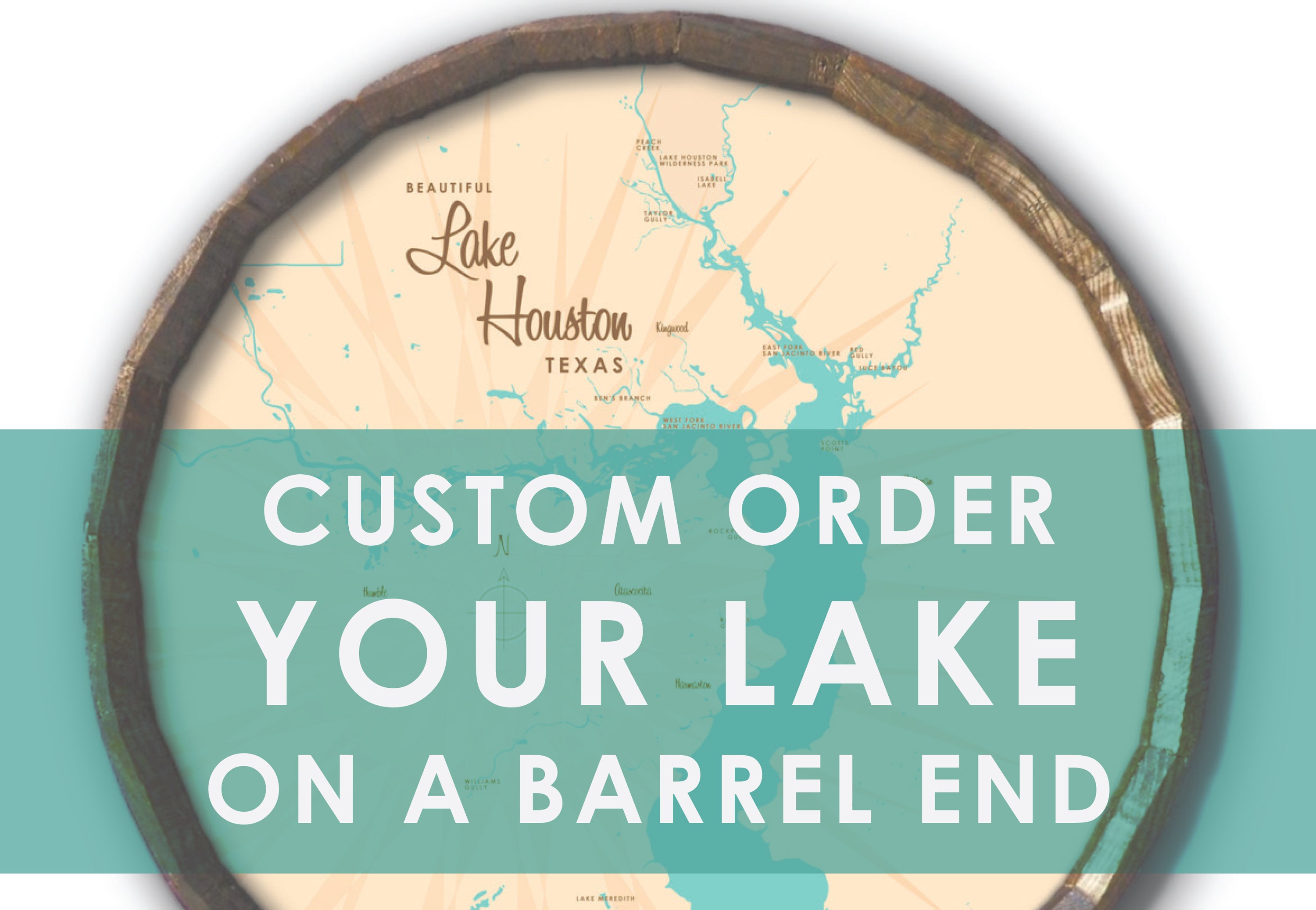 Custom Order Your Lake on a Barrel End Map Art
