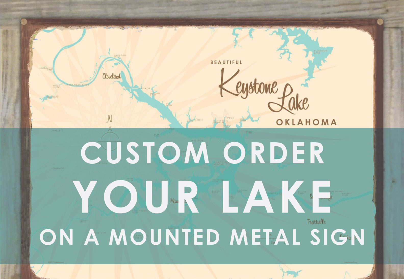 Custom Order Your Lake on a Mounted Metal Sign Map Art