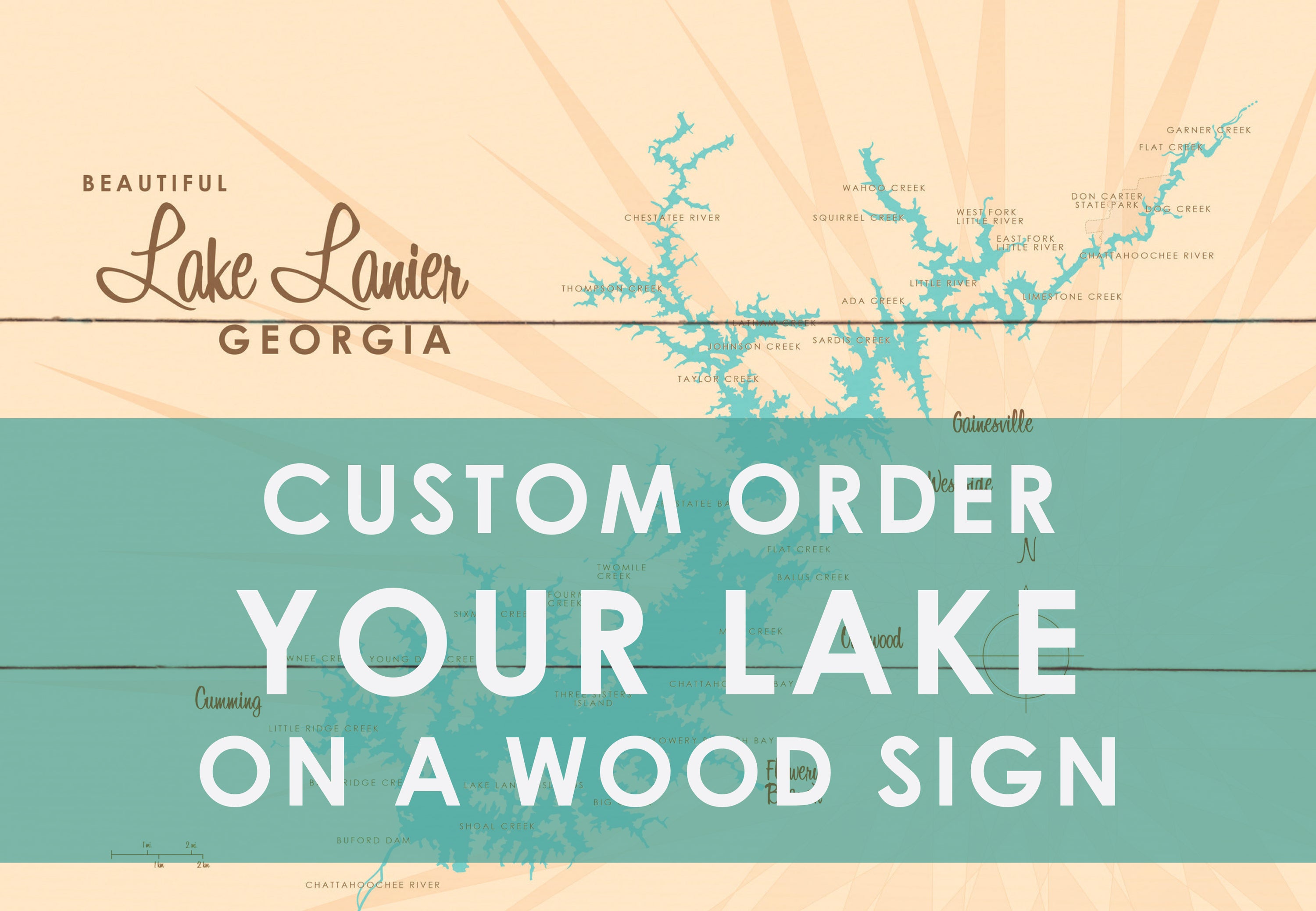 Custom Order Your Lake on a Wood Sign Map Art