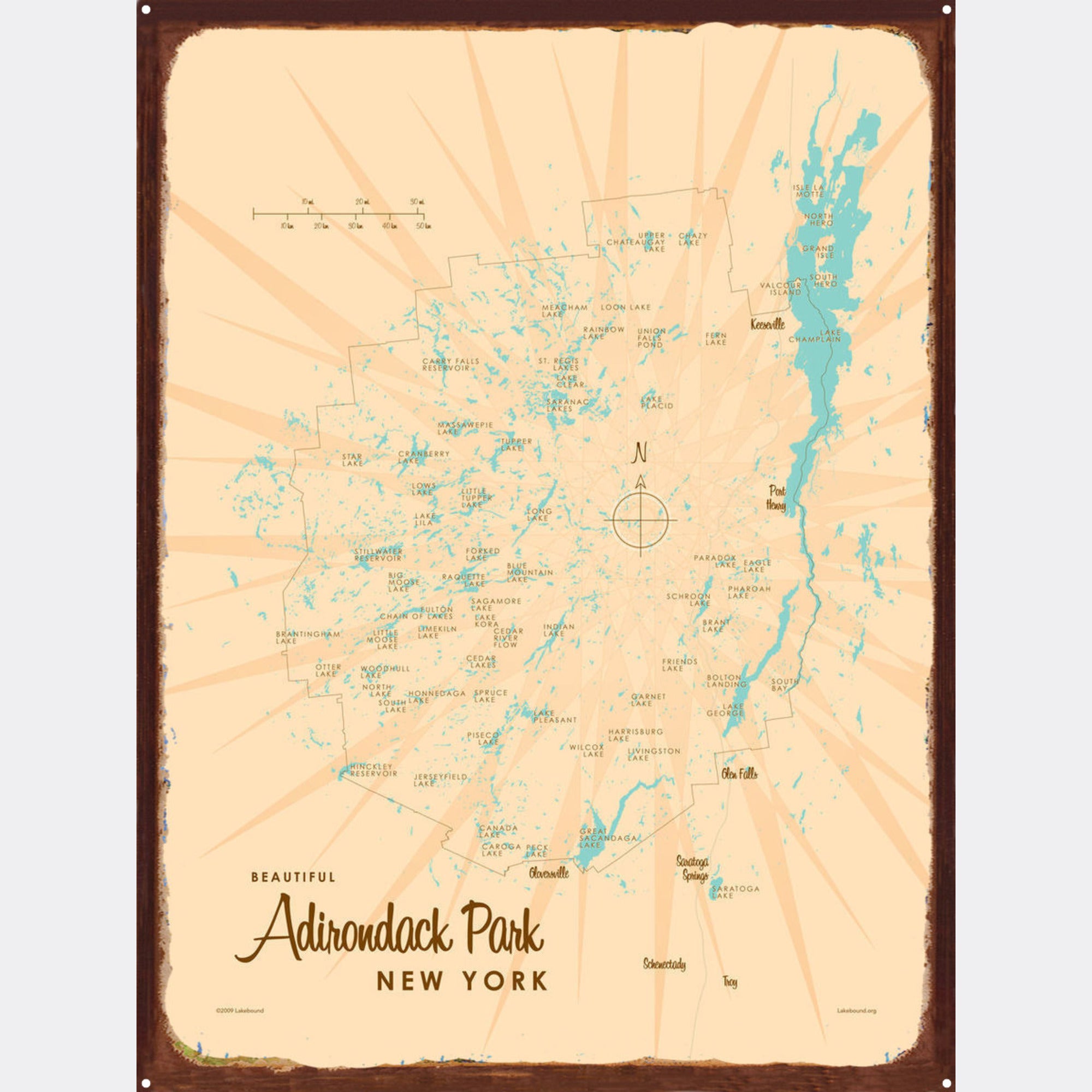 Adirondack Park New York, Rustic Metal Sign Map Art