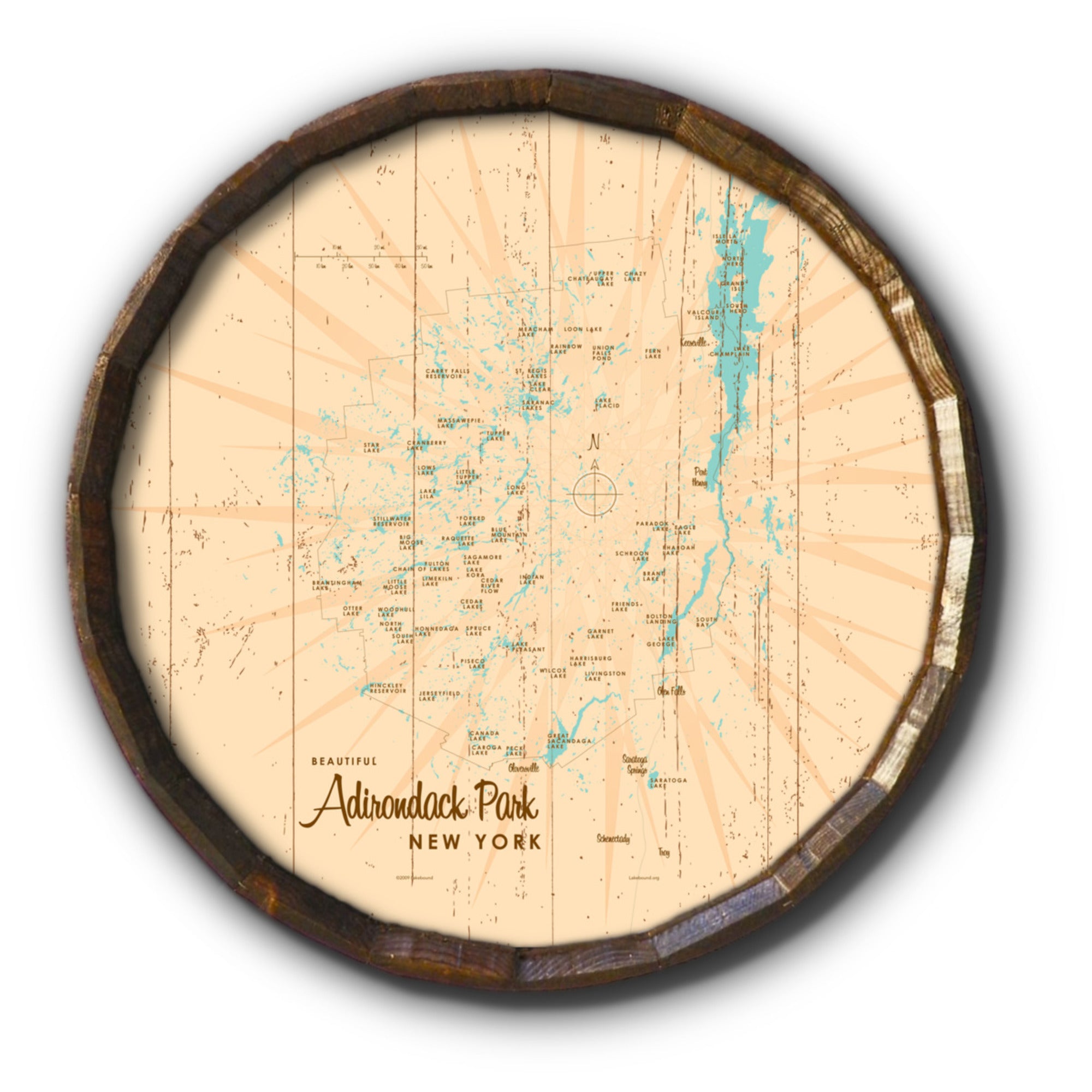 Adirondack Park New York, Rustic Barrel End Map Art