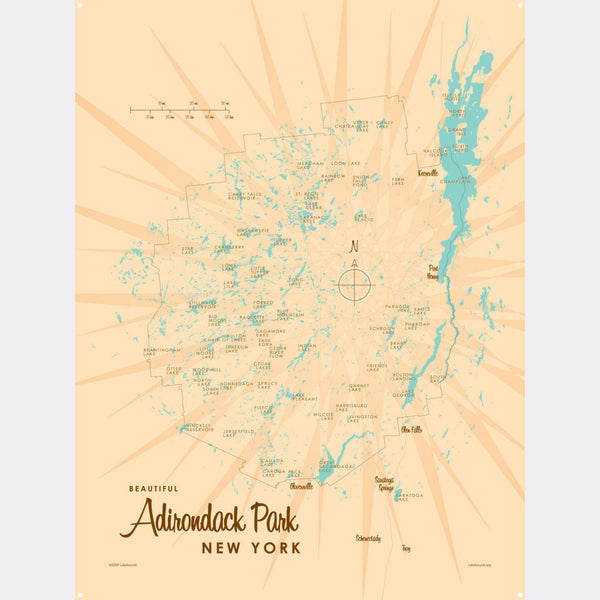 Adirondack Park New York, Metal Sign Map Art