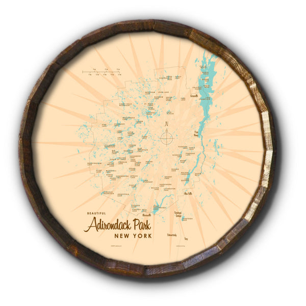 Adirondack Park New York, Barrel End Map Art