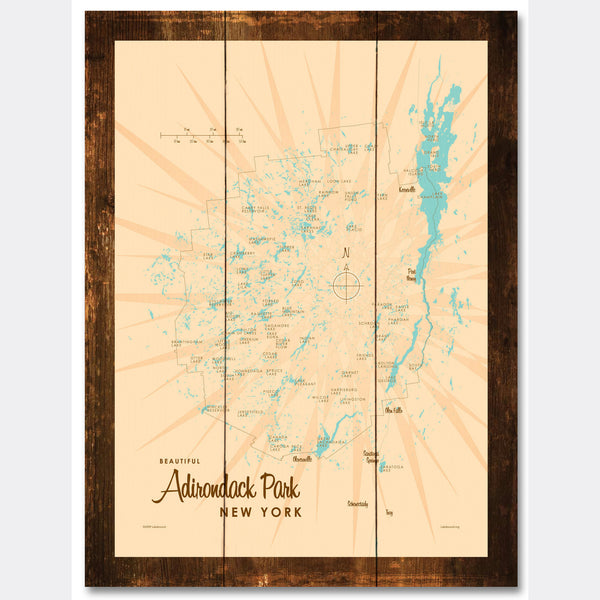 Adirondack Park, New York, Rustic Wood Sign Map Art