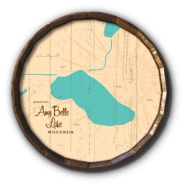 Amy Belle Lake Wisconsin, Rustic Barrel End Map Art