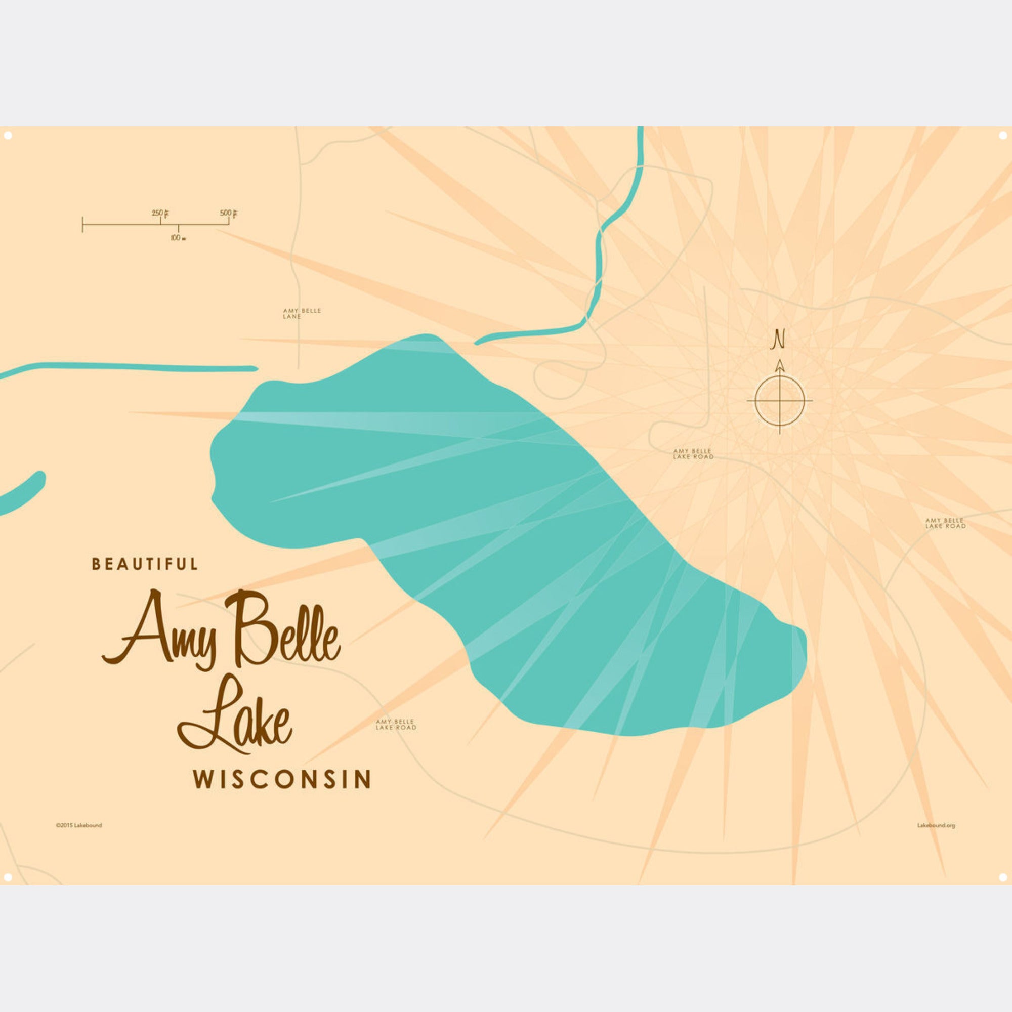 Amy Belle Lake Wisconsin, Metal Sign Map Art