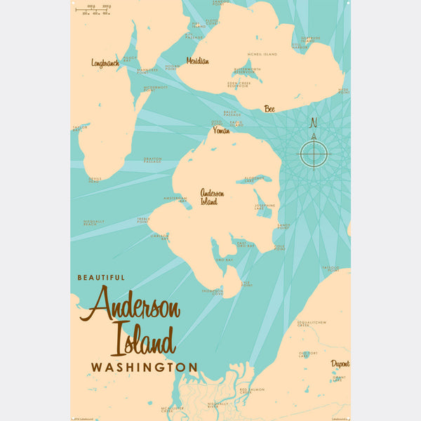 Anderson Island Washington, Metal Sign Map Art