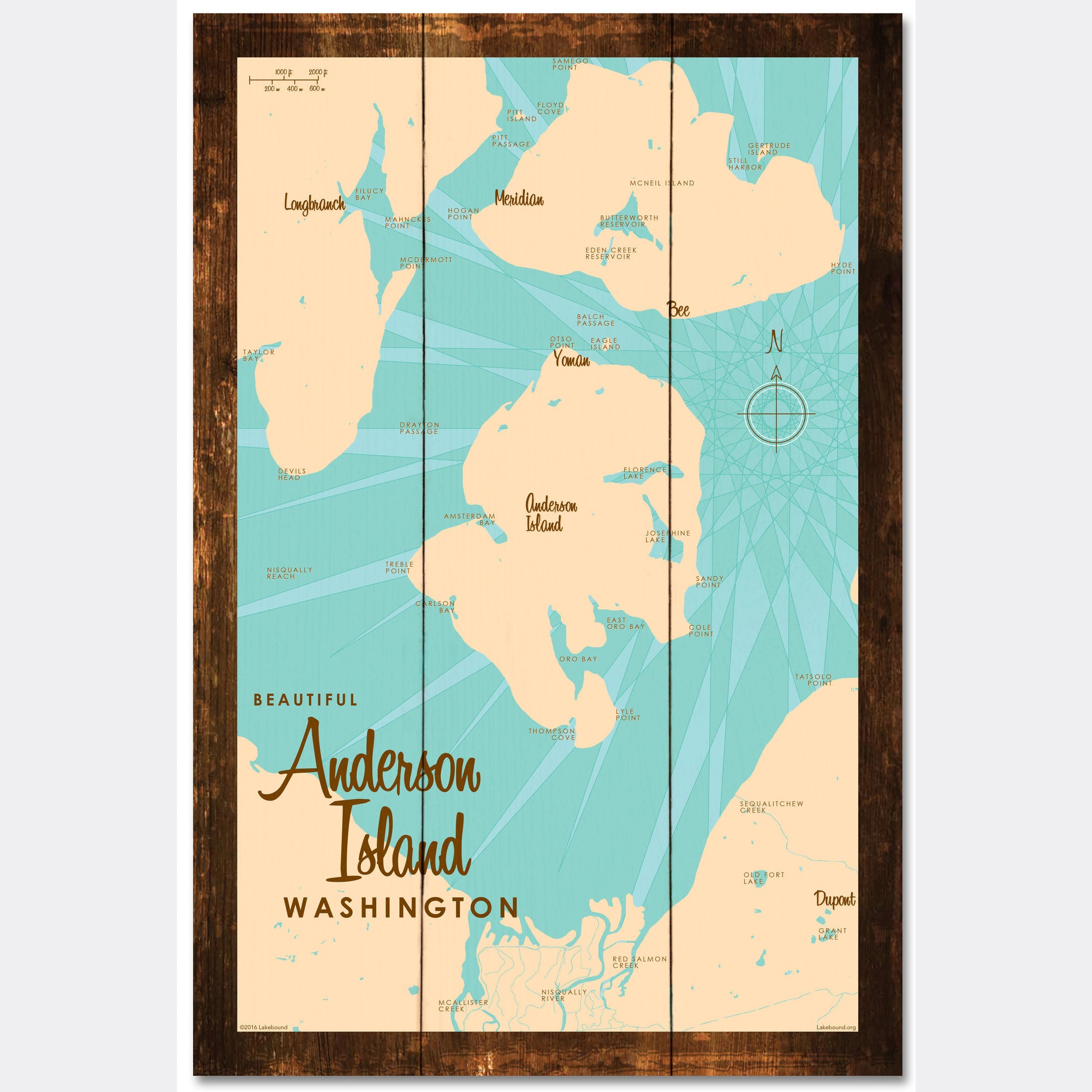 Anderson Island Washington, Rustic Wood Sign Map Art