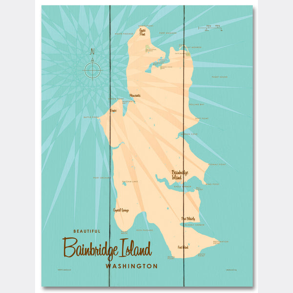Bainbridge Island Washington, Wood Sign Map Art