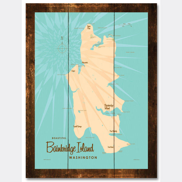 Bainbridge Island Washington, Rustic Wood Sign Map Art