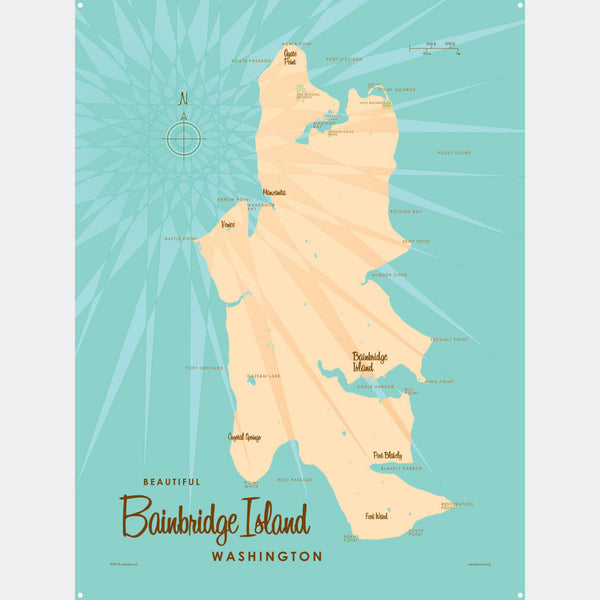 Bainbridge Island Washington, Metal Sign Map Art
