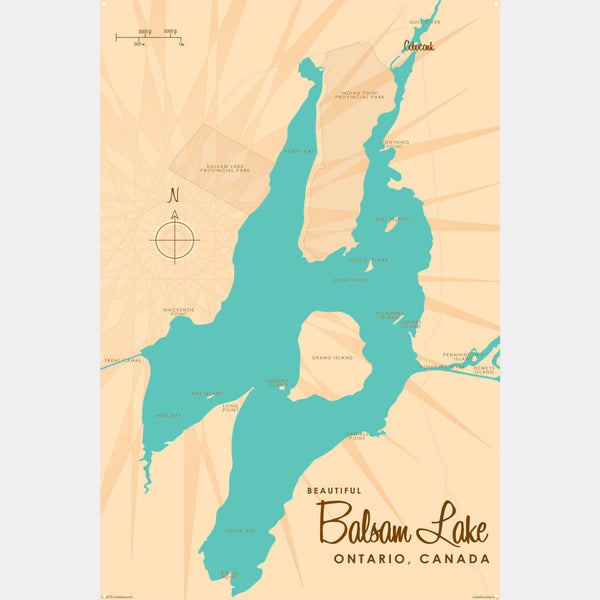 Balsam Lake Ontario, Metal Sign Map Art