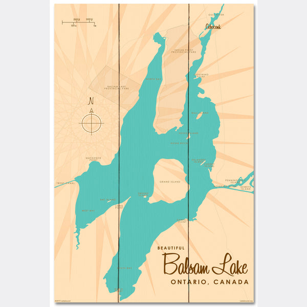 Balsam Lake Ontario, Wood Sign Map Art