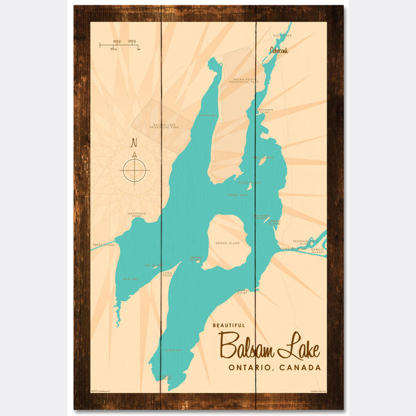 Balsam Lake Ontario, Rustic Wood Sign Map Art